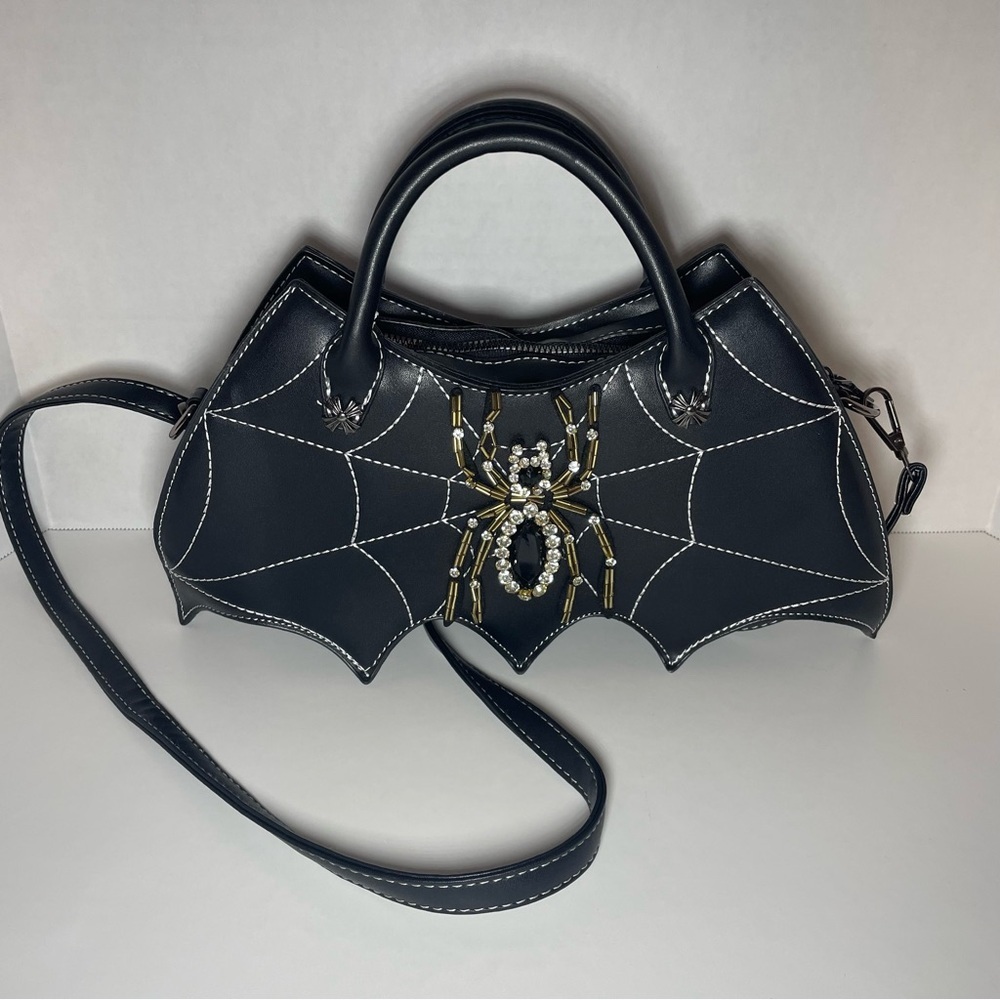 Halloween bat spiderweb cute mini crossbody bag purse bedazzled beaded novelty